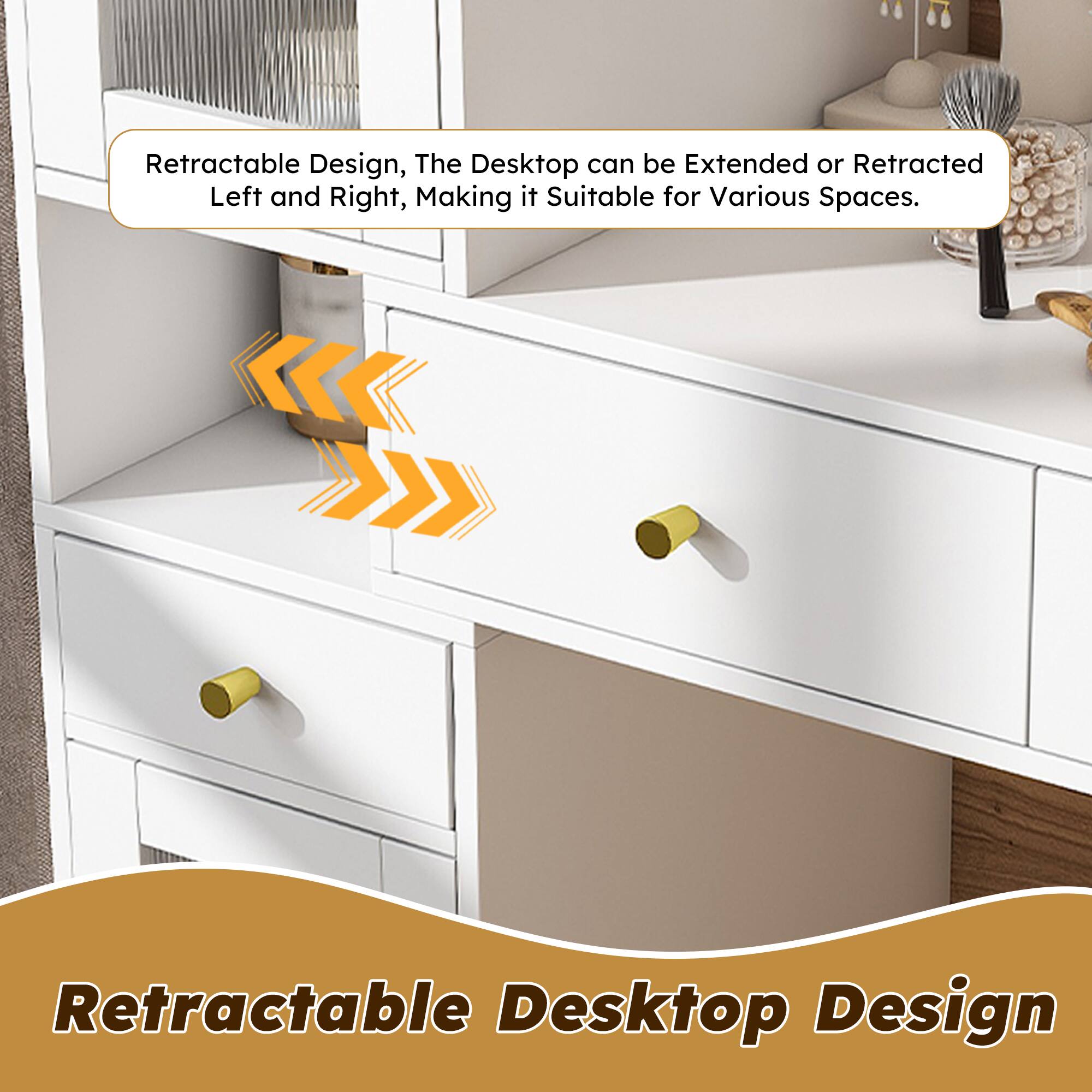 Retractable Design, The Desktop can be Extended or Retracted Left and Right, Making it Suitable for Various Spaces.

Retractable Desktop Design