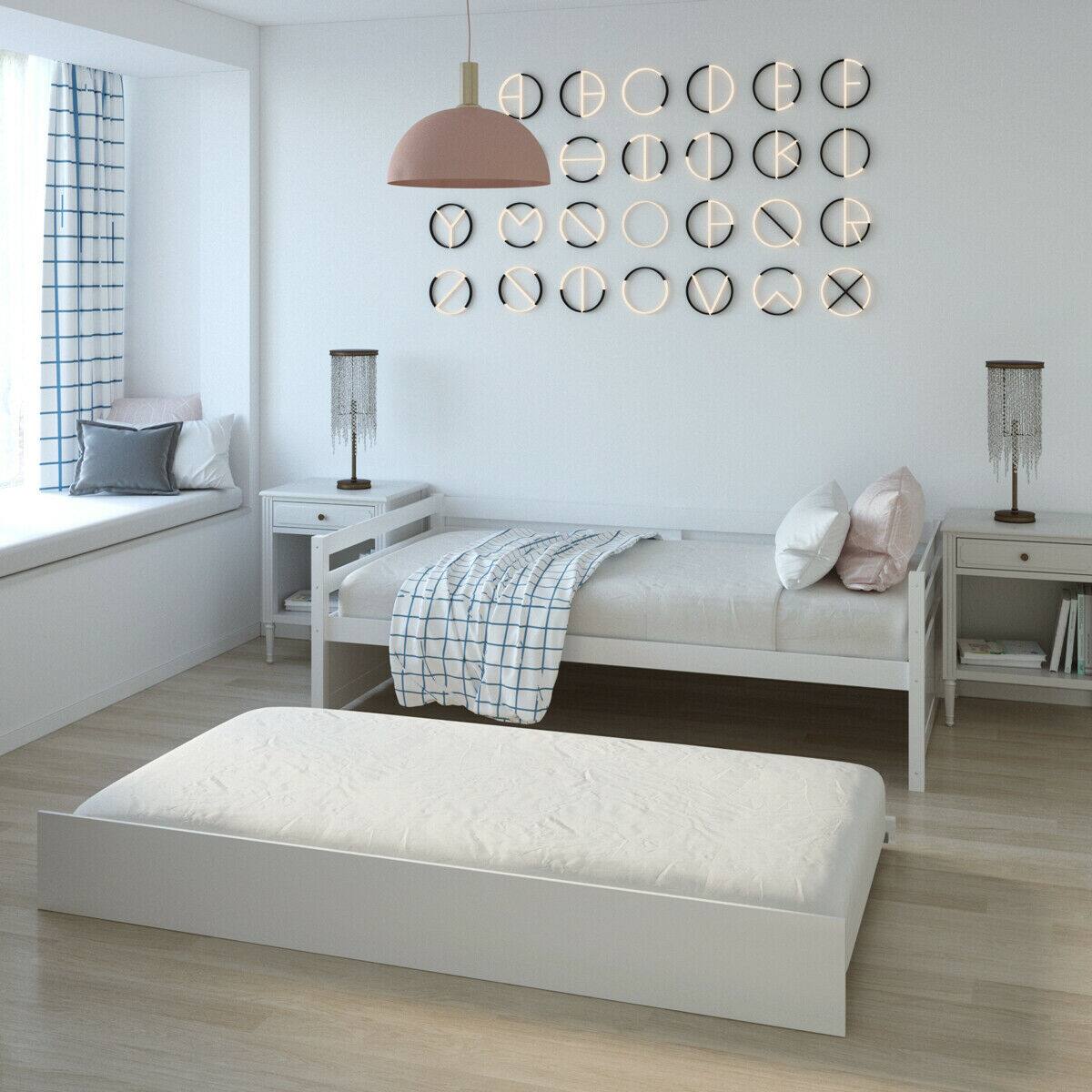 Alt View 1. Costway - Costway Twin Size Trundle Daybed Wooden Slat Support Mattress Platform - White.