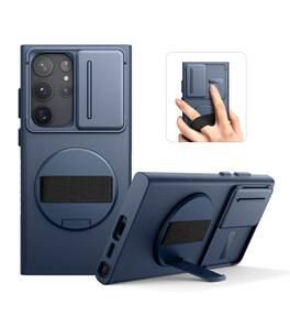 SURITCH - Case for Samsung Galaxy S23 Ultra with 360° Rotatable Hand Strap, Invisible Kickstand, Camera Cover, Rugged Shockproof - Deep Blue