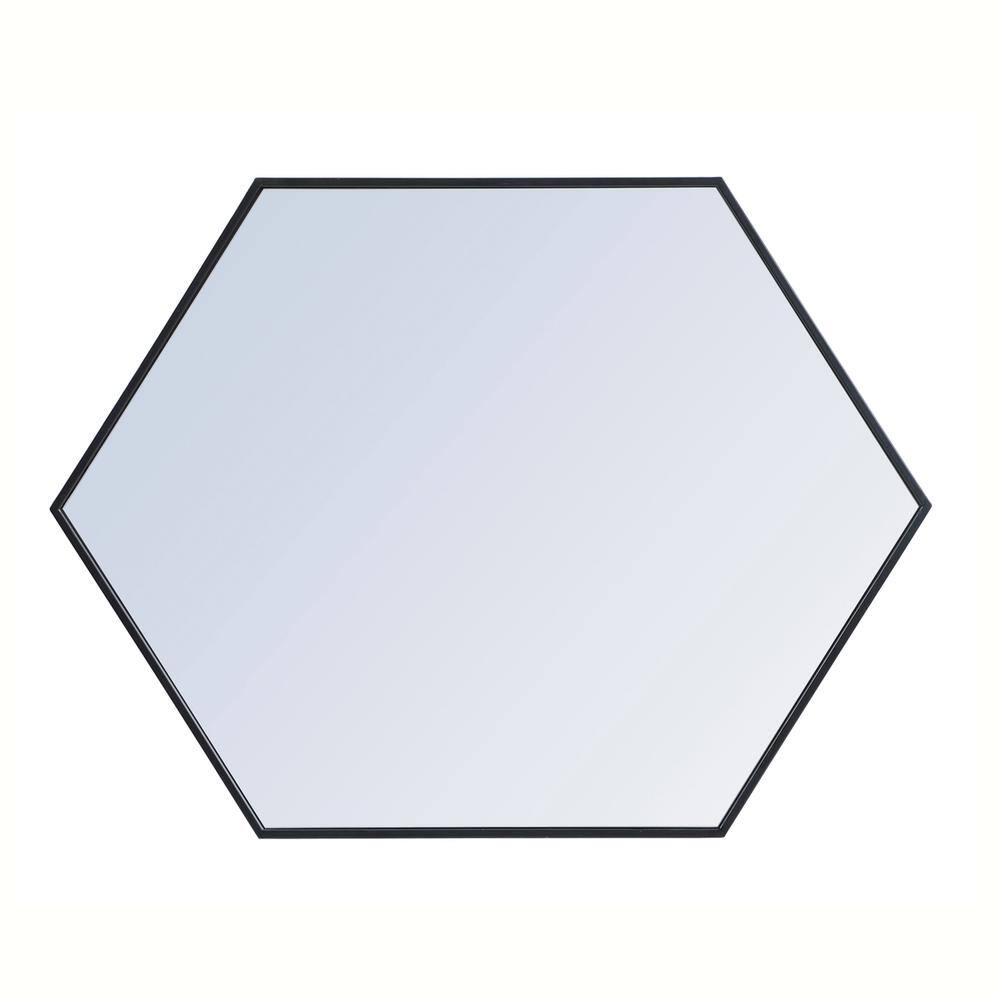 Back. Elegant Decor - Metal frame hexagon mirror 30 inch in Black - Black.