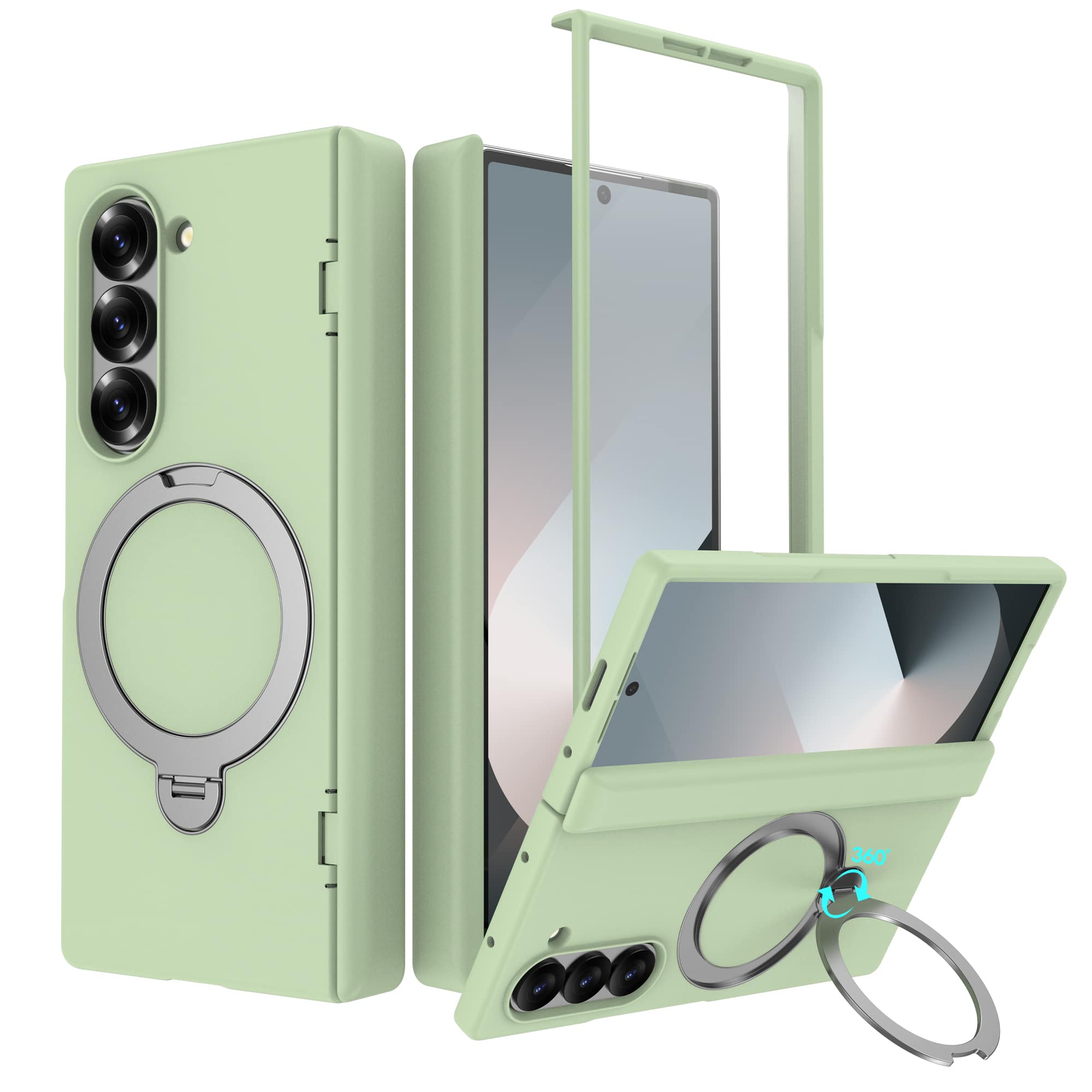 Dteck - Premium Matte Shockproof Case for Samsung Galaxy Z Fold6 with Integrated Hinge Coverage,Rugged Ring Kickstand Cover - Lightgreen price history on PriceWatchPro
