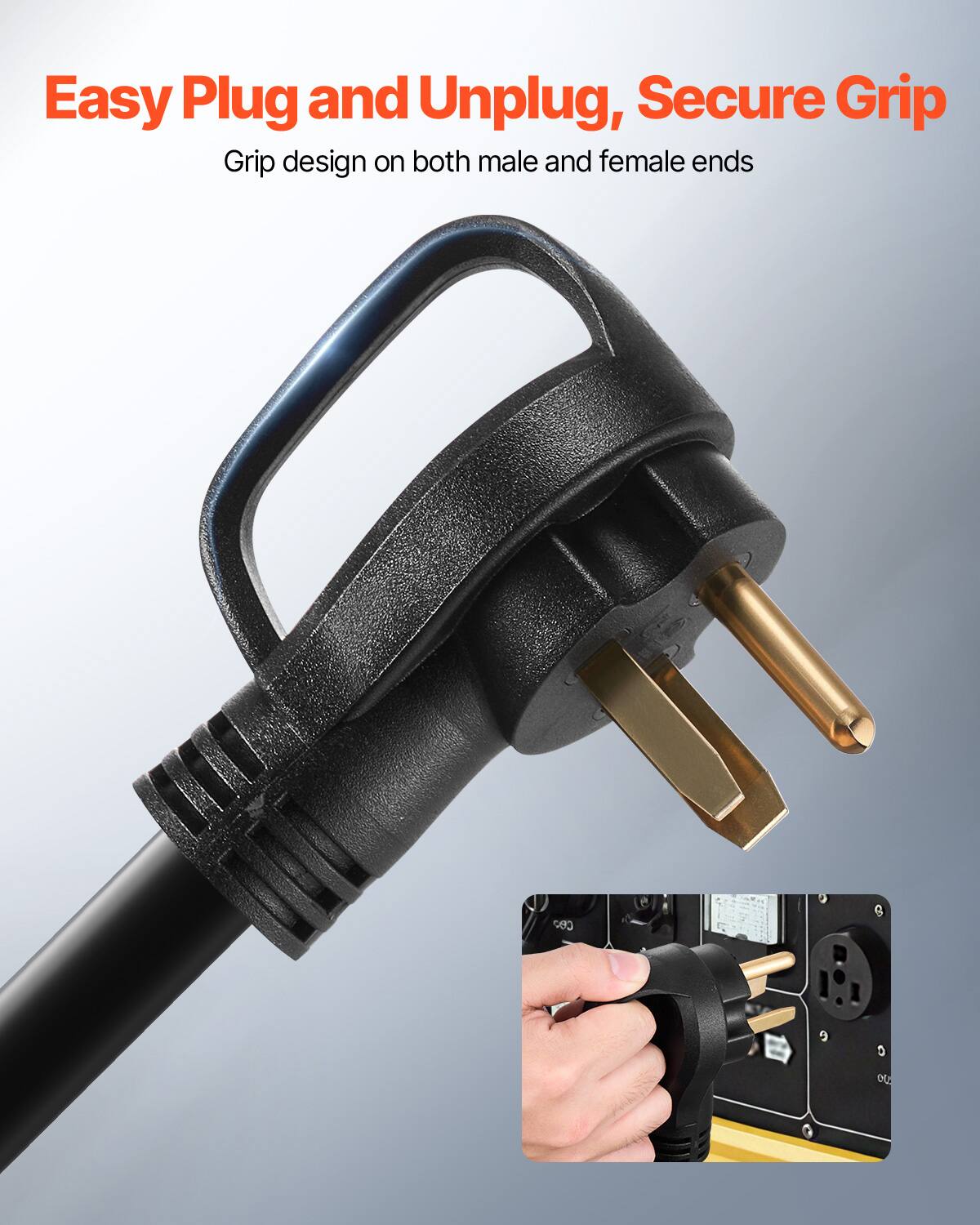 Easy Plug and Unplug, Secure Grip
Grip design on both male and female ends