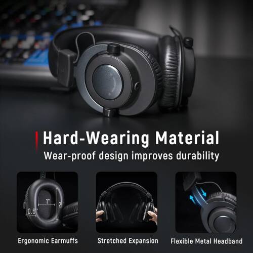 Hard-Wearing Material  
Wear-proof design improves durability  

0.6" 1" 2"  

Ergonomic Earmuffs  
Stretched Expansion  
Flexible Metal Headband