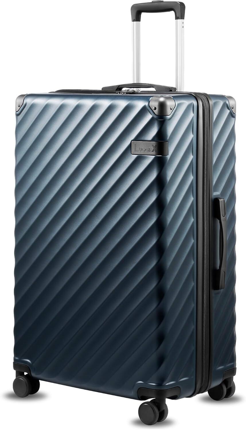 Front. LUGGEX - LUGGEX 28 Inch Luggage with Spinner Wheels, Expandable Hardside Large Checked Suitcase - KVC - Navy.