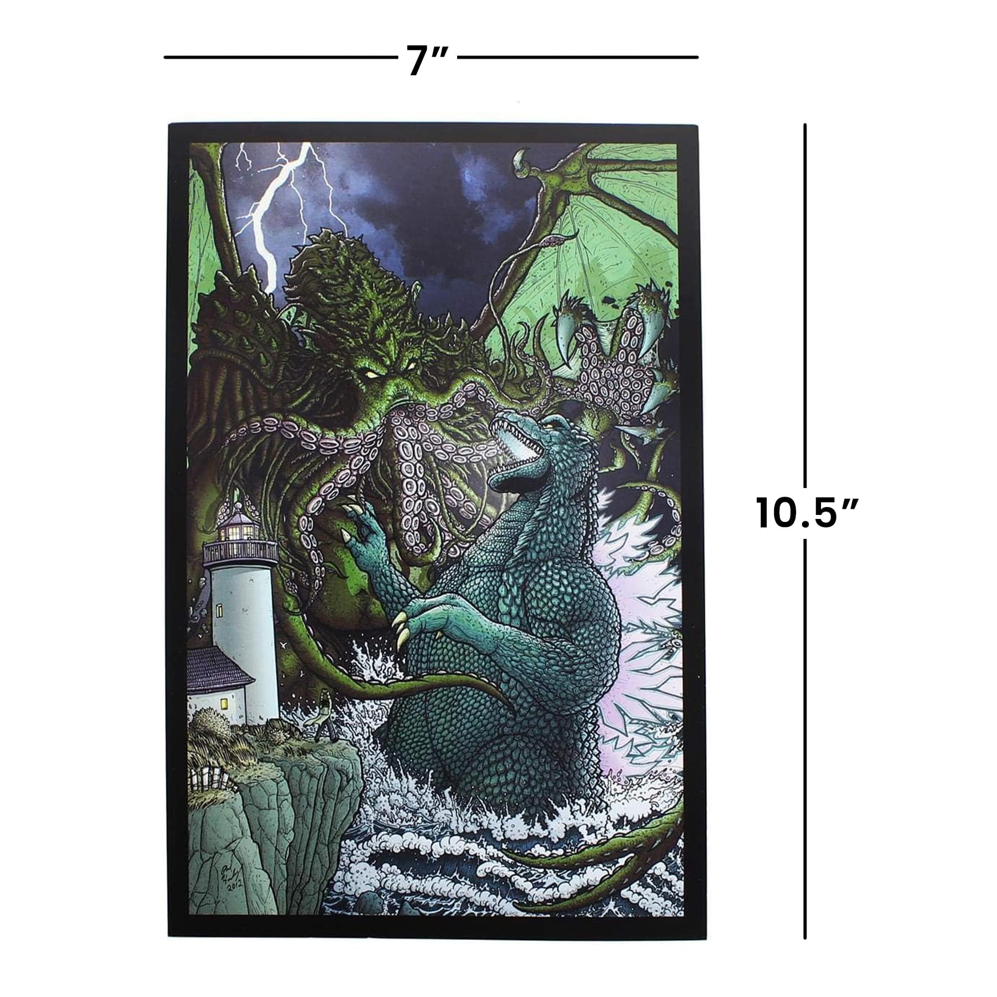 Alt View 1. Nerd Block - Godzilla Versus Cthulhu 7" x 10.5" Art Print - Green.