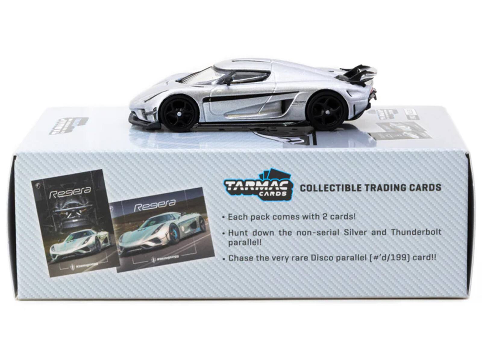 Regera TARMAC COLLECTIBLE TRADING CARDS

Each pack comes with 2 cards! Hunt down the non-serial Silver and Thunderbolt parallel! Chase the very rare Disco parallel [#'d/199] card!!