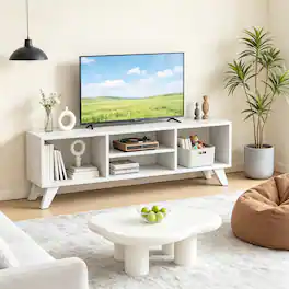 WELLFOR - Modern TV Stand for TVs up to 55", Media TV Console Table with Raised Support Legs - White