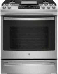 GE - 5.6 Cu. Ft. Slide-In Gas Convection Range - Stainless steel - Front_Zoom