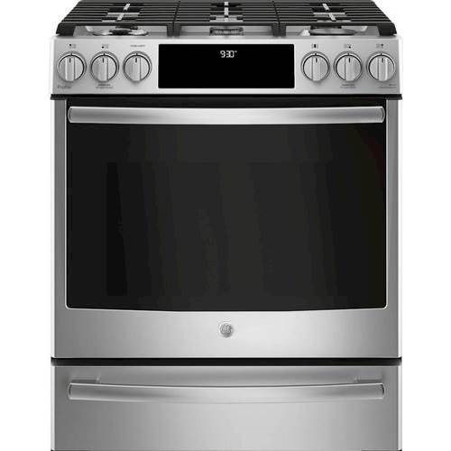 GE - 5.6 Cu. Ft. Self-Cleaning Slide-In Dual Fuel Convection Range - Stainless Steel