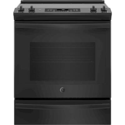 GE - 5.3 Cu. Ft. Slide-In Electric Convection Range - Black on Black