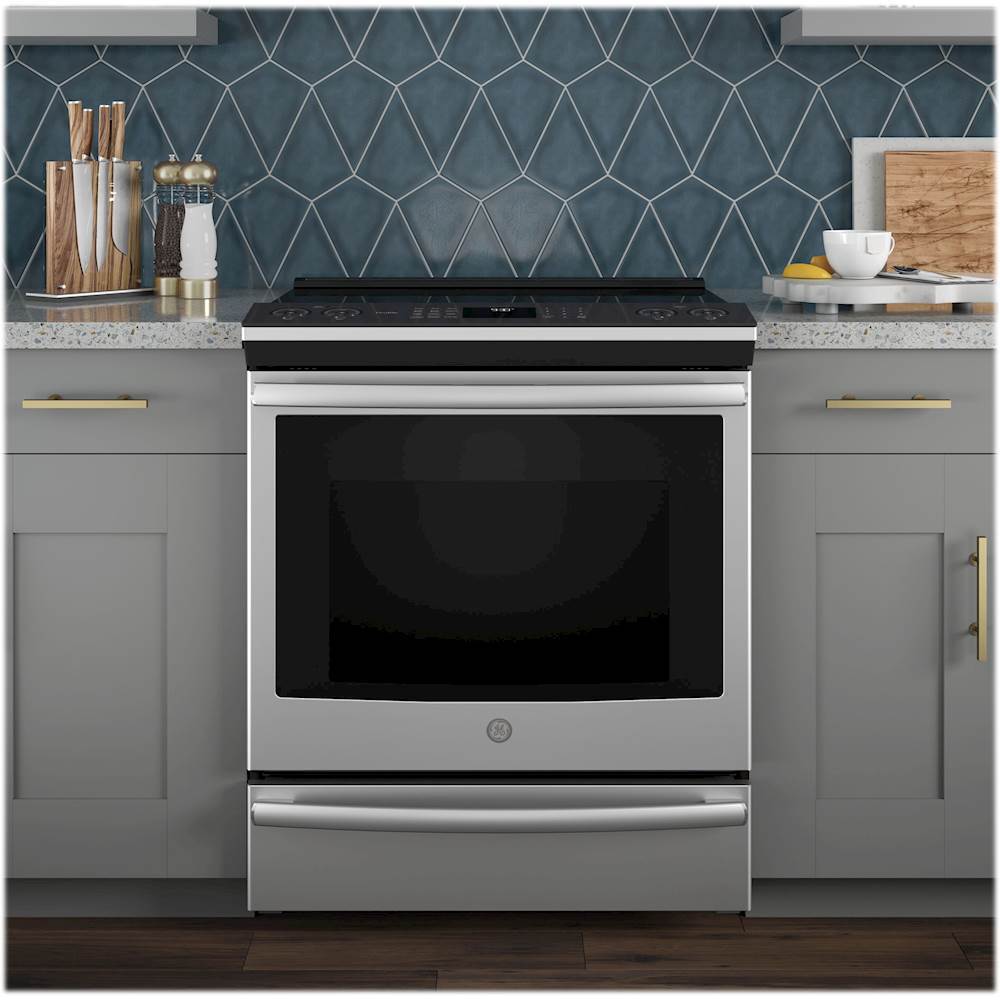 Alt View 13. GE - 5.3 Cu. Ft. Slide-In Electric Induction Convection Range - Stainless Steel.