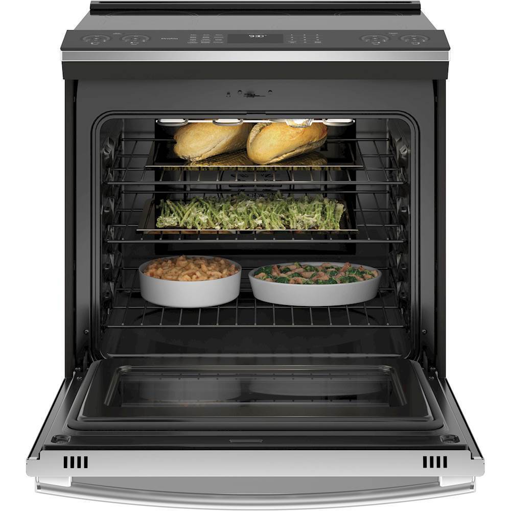 Alt View 14. GE - 5.3 Cu. Ft. Slide-In Electric Induction Convection Range - Stainless Steel.