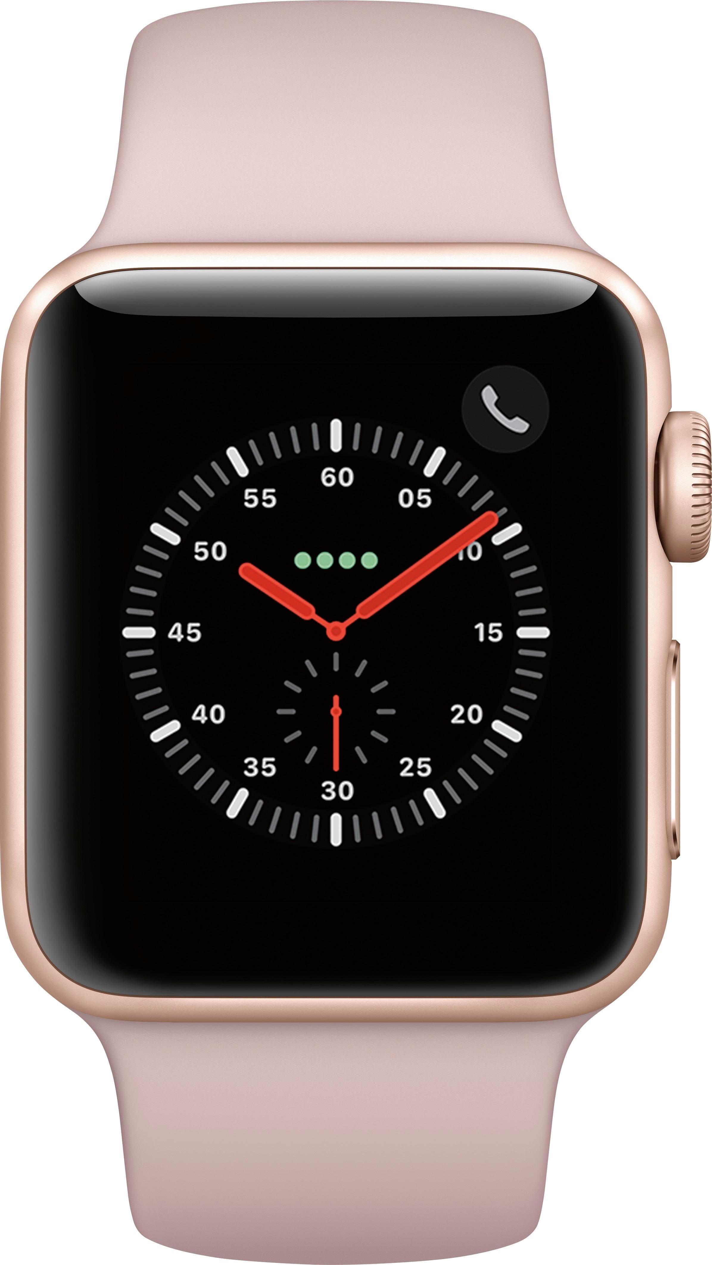 Alt View 11. Apple - Apple Watch Series 3 (GPS + Cellular), 38mm Gold Aluminum Case with Pink Sand Sport Band - Gold Aluminum.