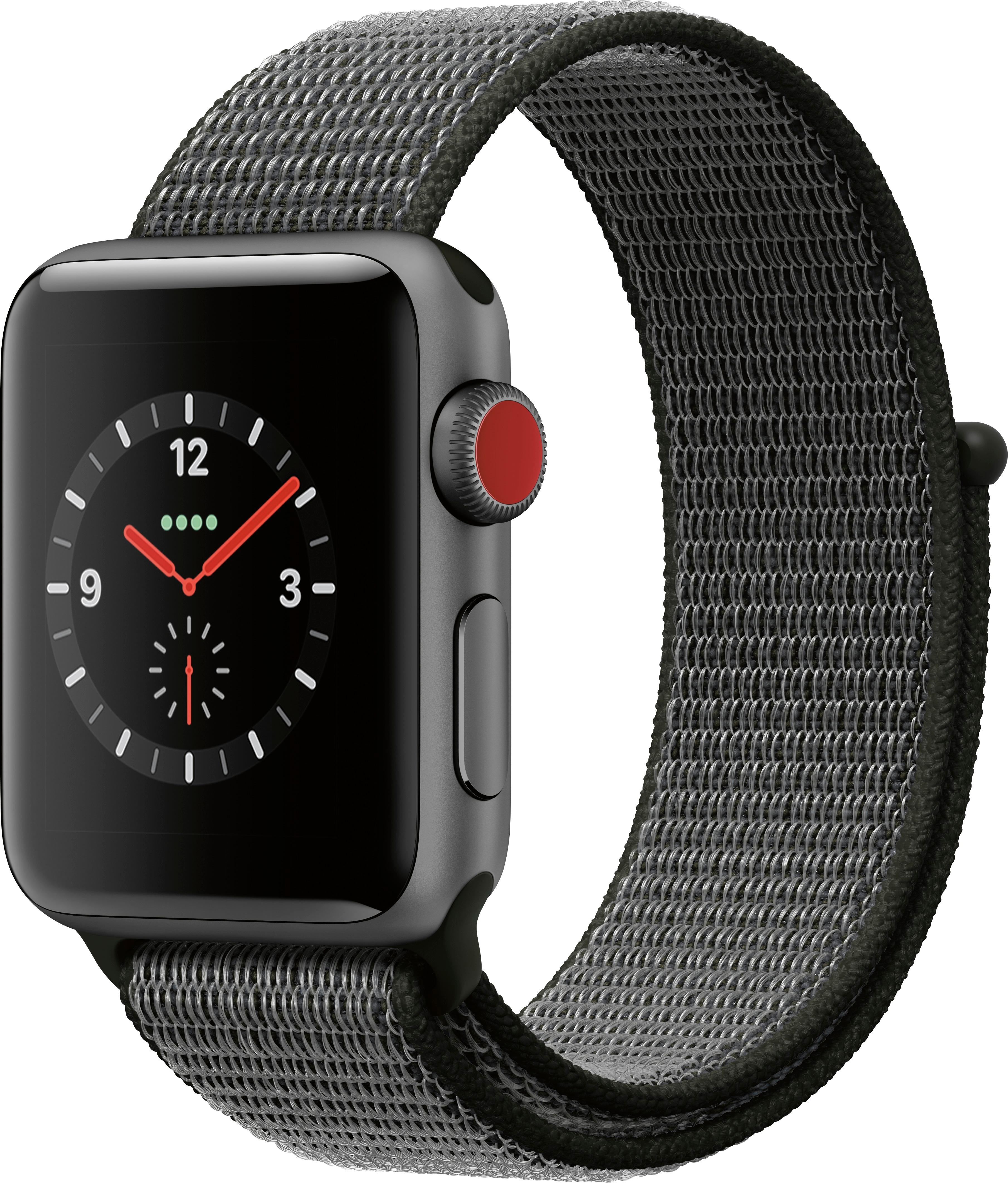 Angle View: Apple Watch Nike SE (GPS + Cellular) 40mm Space Gray Aluminum Case with Anthracite/Black Nike Sport Band - Space Gray
