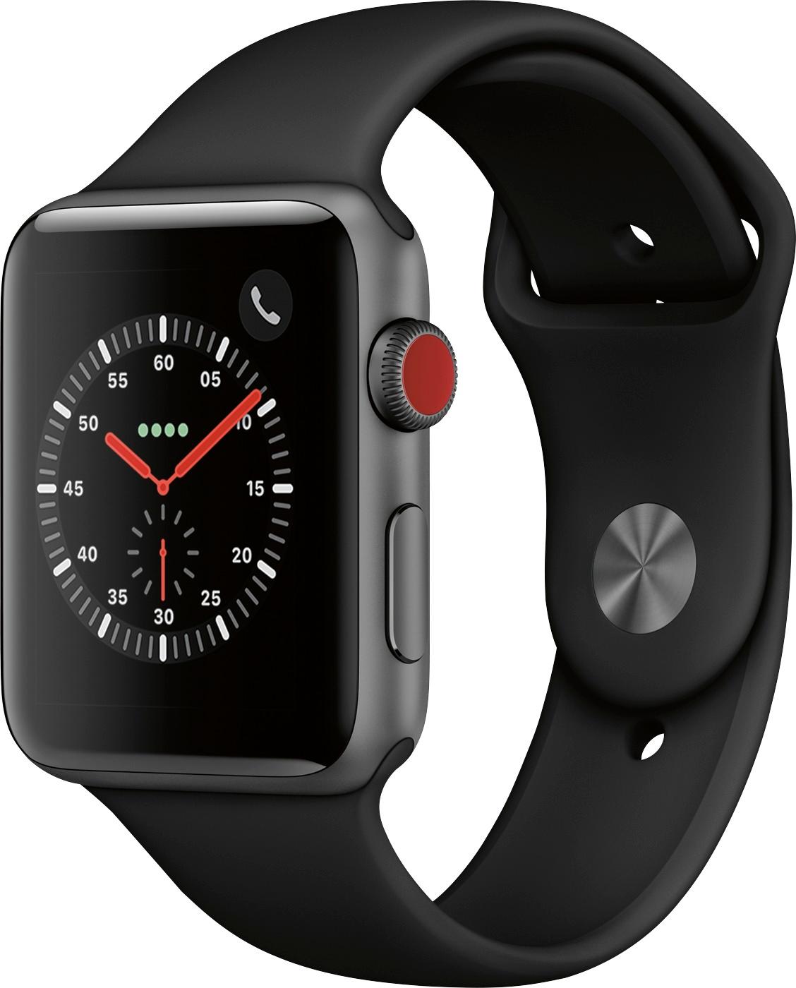 Apple Watch Series 3 (GPS + Cellular), 42mm Space Gray Aluminum Case with Black Sport Band - Space Gray Aluminum