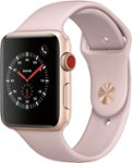 Angle. Apple - Apple Watch Series 3 (GPS + Cellular) 42mm Gold Aluminum Case with Pink Sand Sport Band - Gold Aluminum.