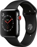 Angle Zoom. Apple Watch Series 3 (GPS + Cellular) 42mm Space Black Stainless Steel Case with Black Sport Band - Space Black Stainless Steel.