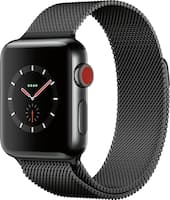 Apple - Apple Watch Series 3 (GPS + Cellular) 38mm Space Black Stainless Steel Case with Space Black Milanese Loop - Space Black Stainless Steel - Angle_Zoom