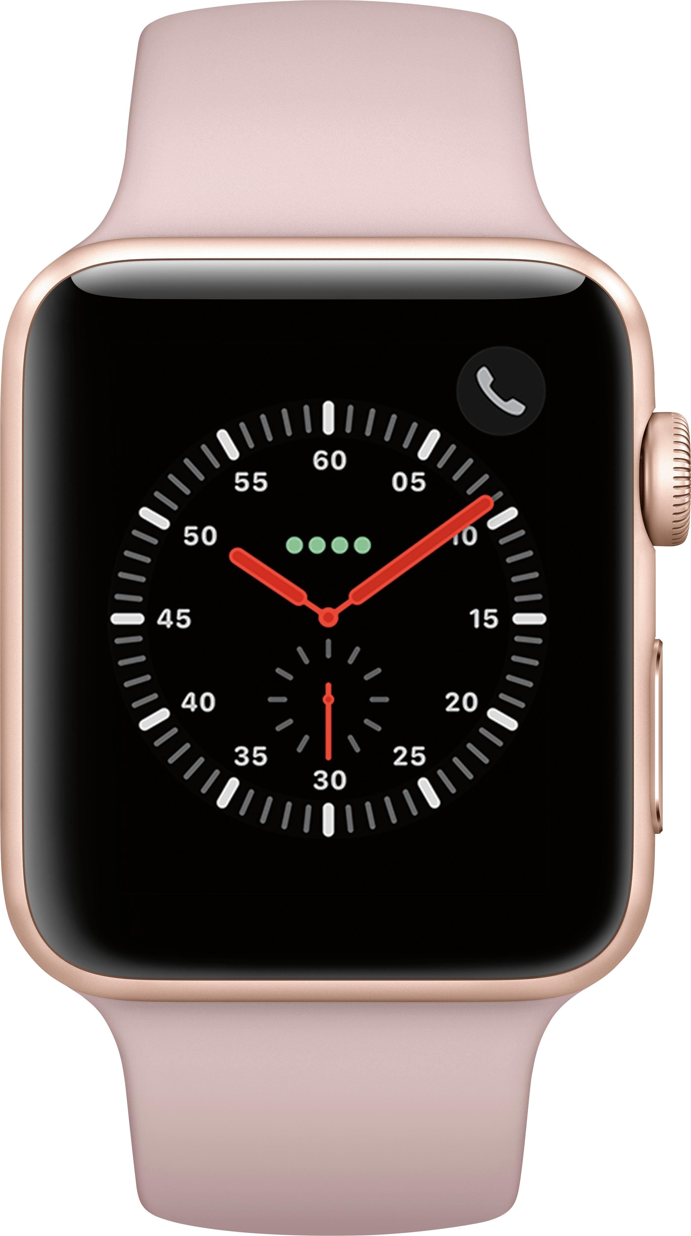 Alt View 11. Apple - Apple Watch Series 3 (GPS + Cellular) 42mm Gold Aluminum Case with Pink Sand Sport Band - Gold Aluminum.