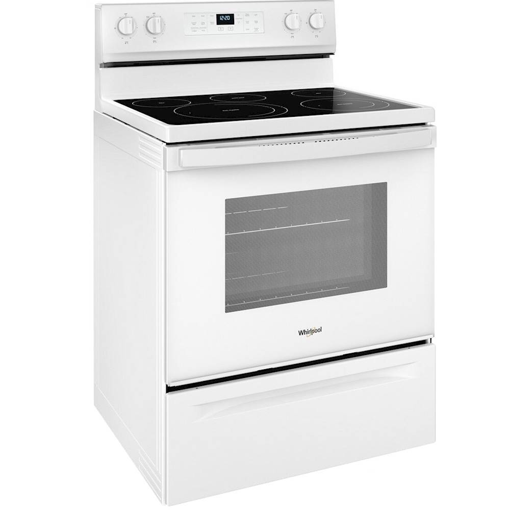 Angle View: Whirlpool - 5.3 Cu. Ft. Freestanding Electric Convection Range with Self-High Heat Cleaning Method - White