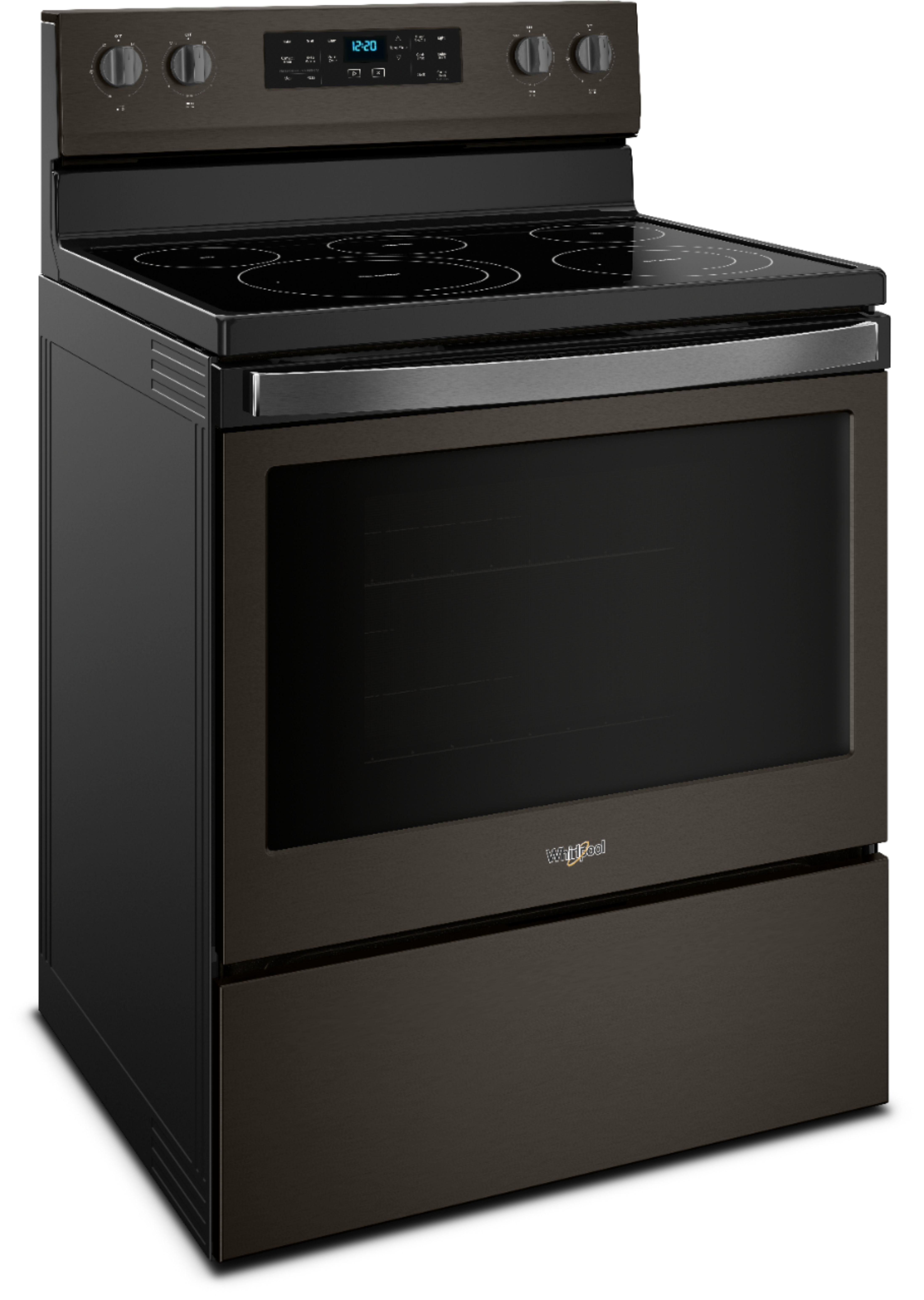 Angle View: GE - 5.3 Cu. Ft. Freestanding Electric Convection Range with Self-Cleaning and No-Preheat Air Fry - Black slate