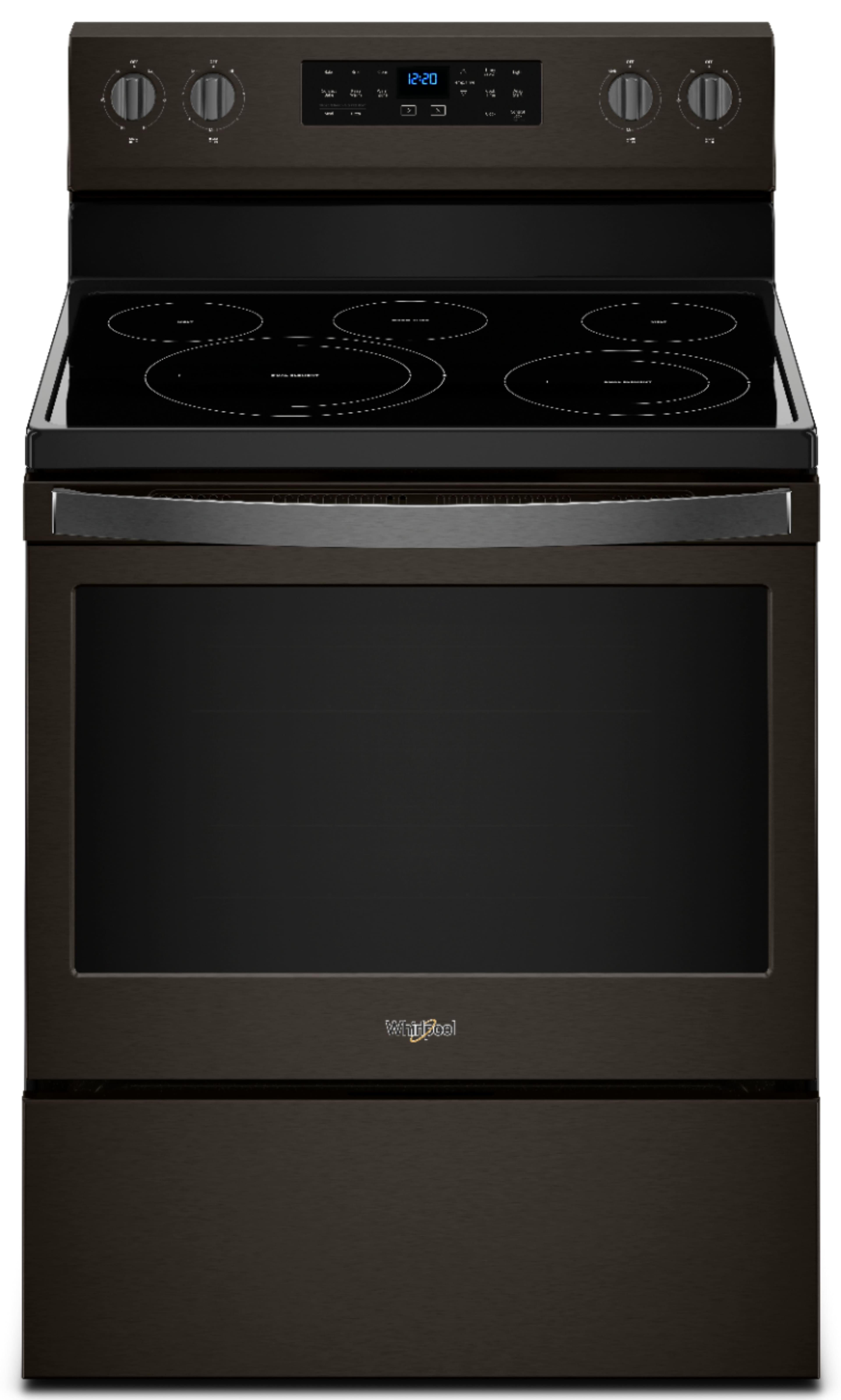 Front. Whirlpool - 5.3 Cu. Ft. Freestanding Electric Convection Range with Self-High Heat Cleaning Method - Black Stainless Steel.