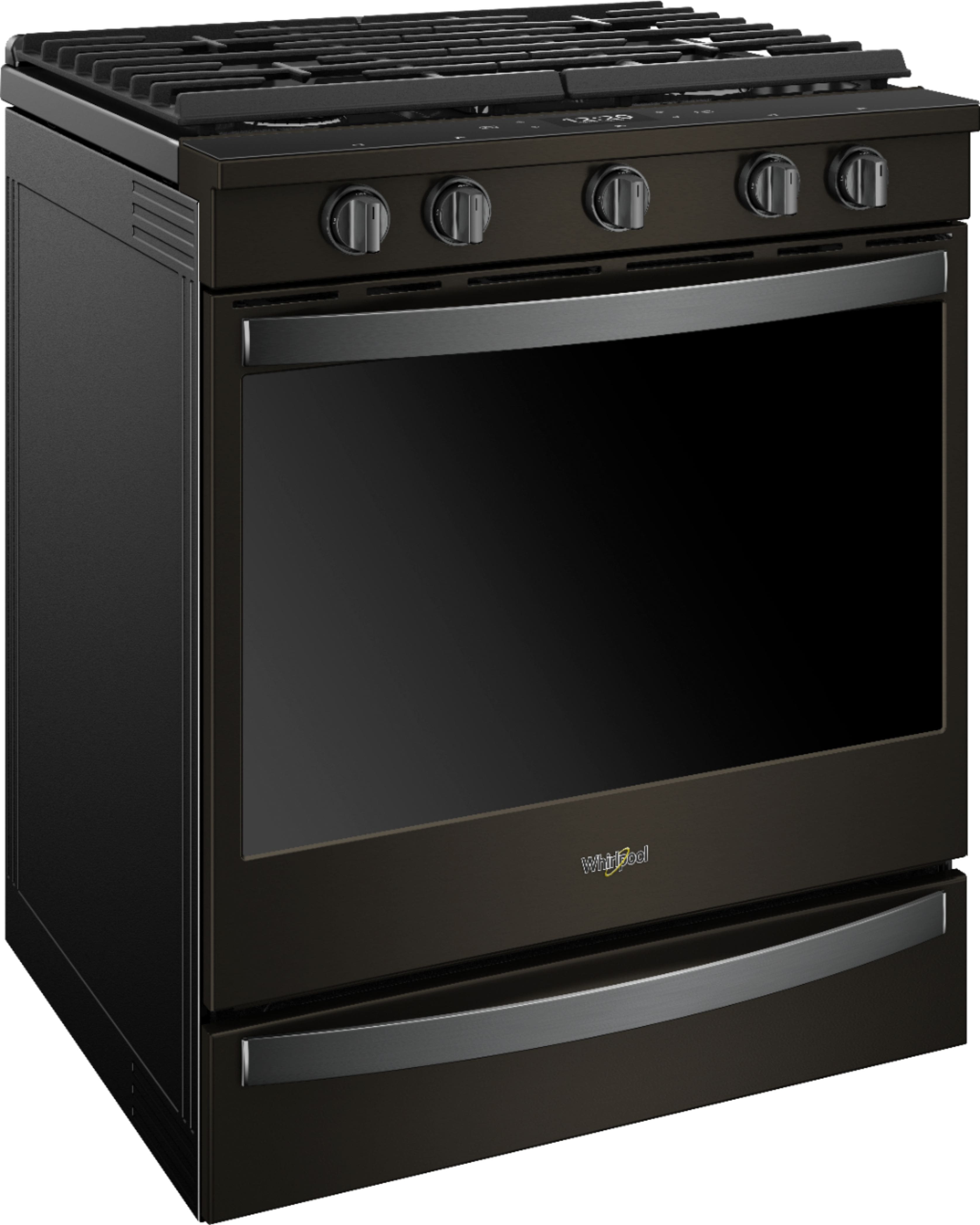 Angle. Whirlpool - 5.8 Cu. Ft. Slide-In Gas Convection Range with Self-Cleaning with Air Fry with Connection - Black Stainless Steel.