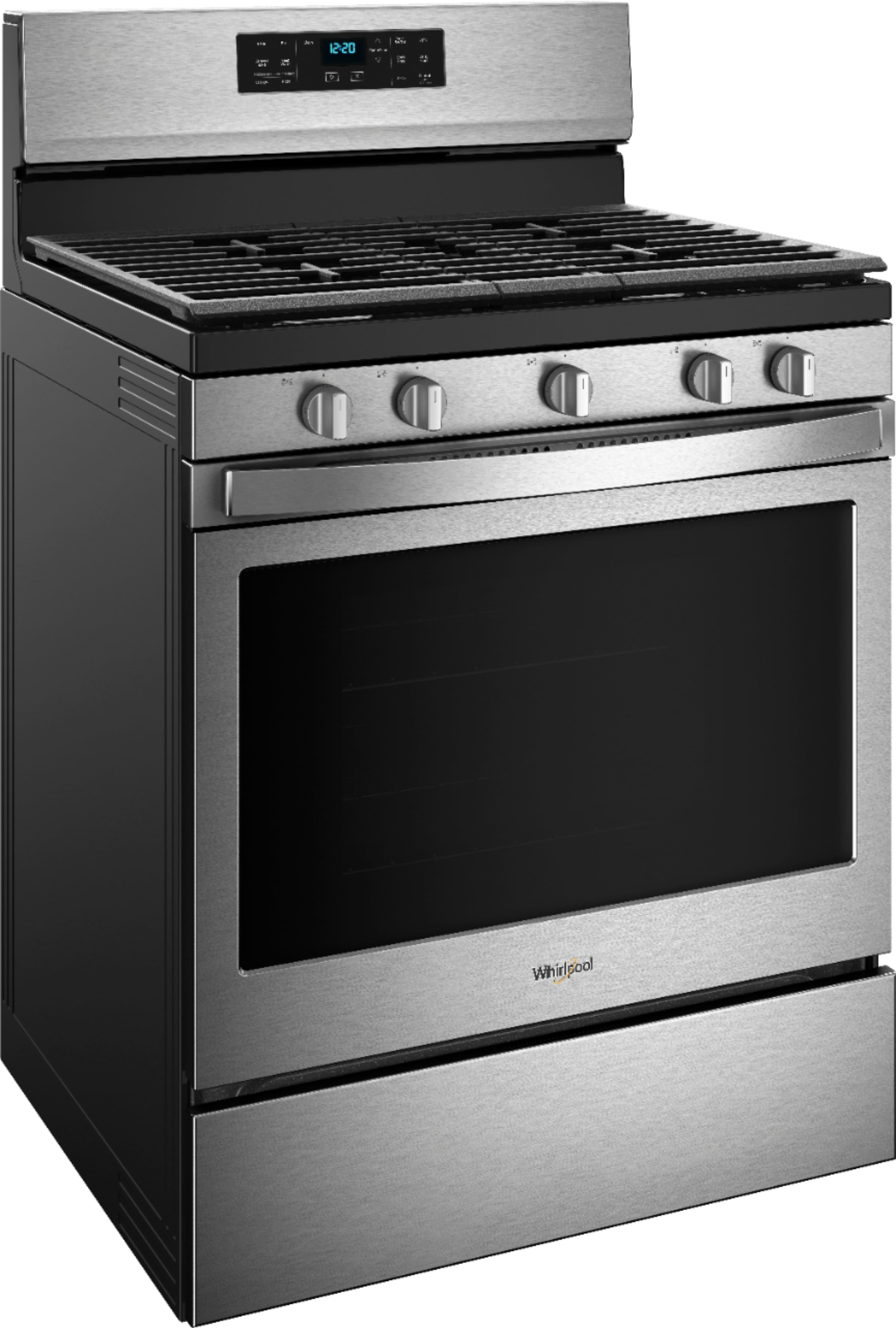 Angle. Whirlpool - 5.0 Cu. Ft. Self-Cleaning Freestanding Gas Convection Range - Stainless Steel.