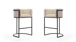 Manhattan Comfort - Cosmopolitan Mid-Century Modern Metal Upholstered Barstool - Set of 2 - Cream