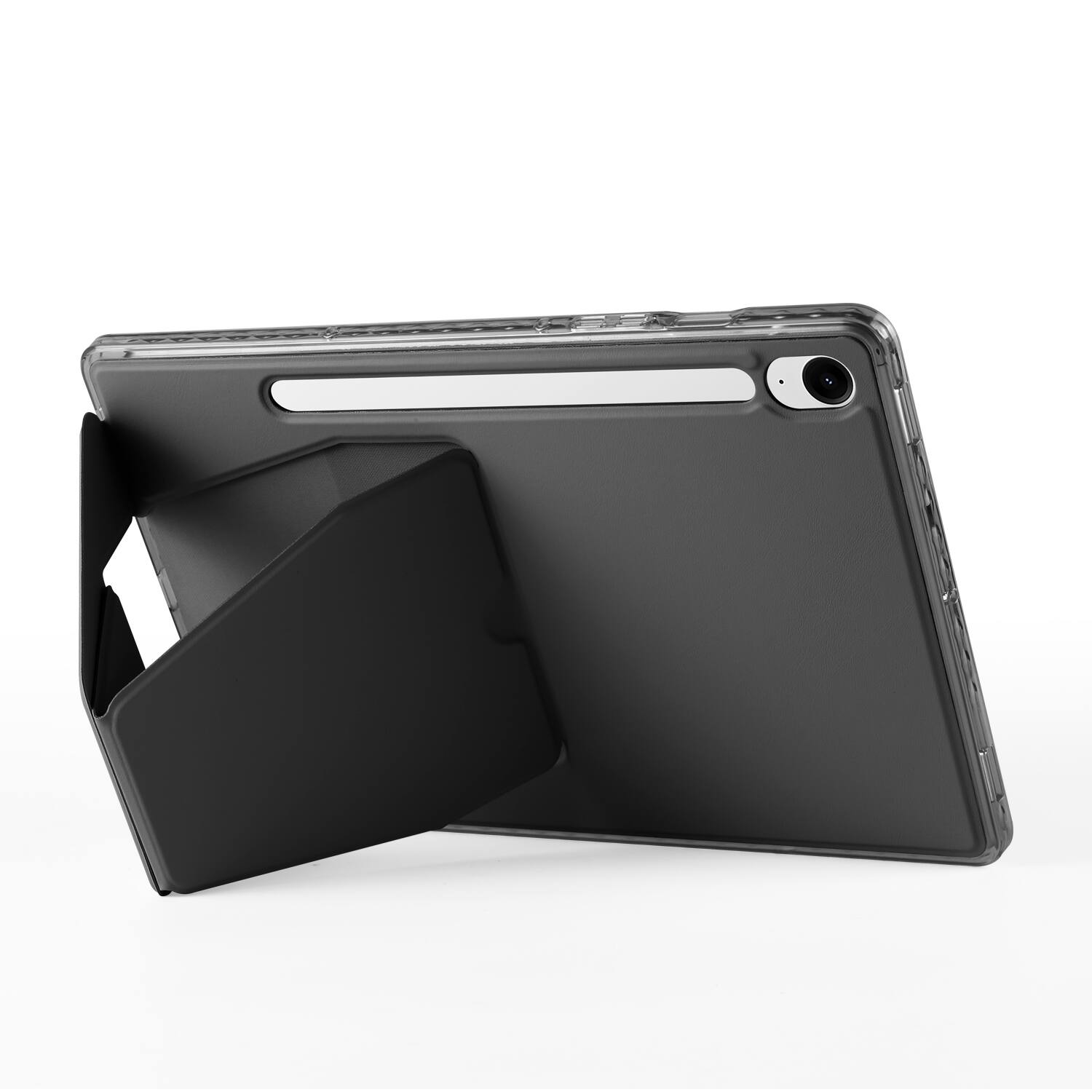 Back. Dteck - Slim Faux Leather Case for Samsung Galaxy Tab S10 FE / S10 / S9 / S9 FE,Soft Silicone Bumper Shell with Foldable Stand - Black.