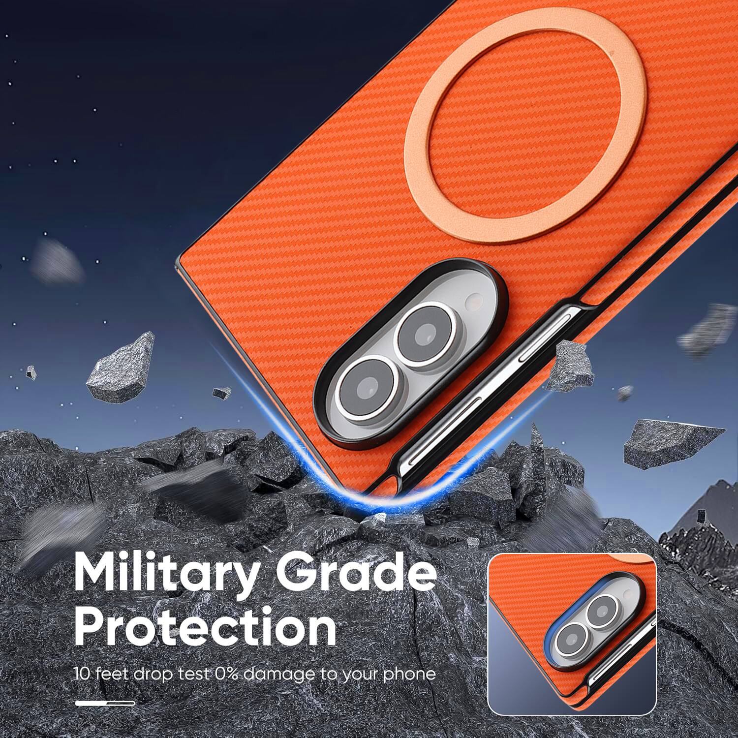Military Grade Protection  
10 feet drop test 0% damage to your phone