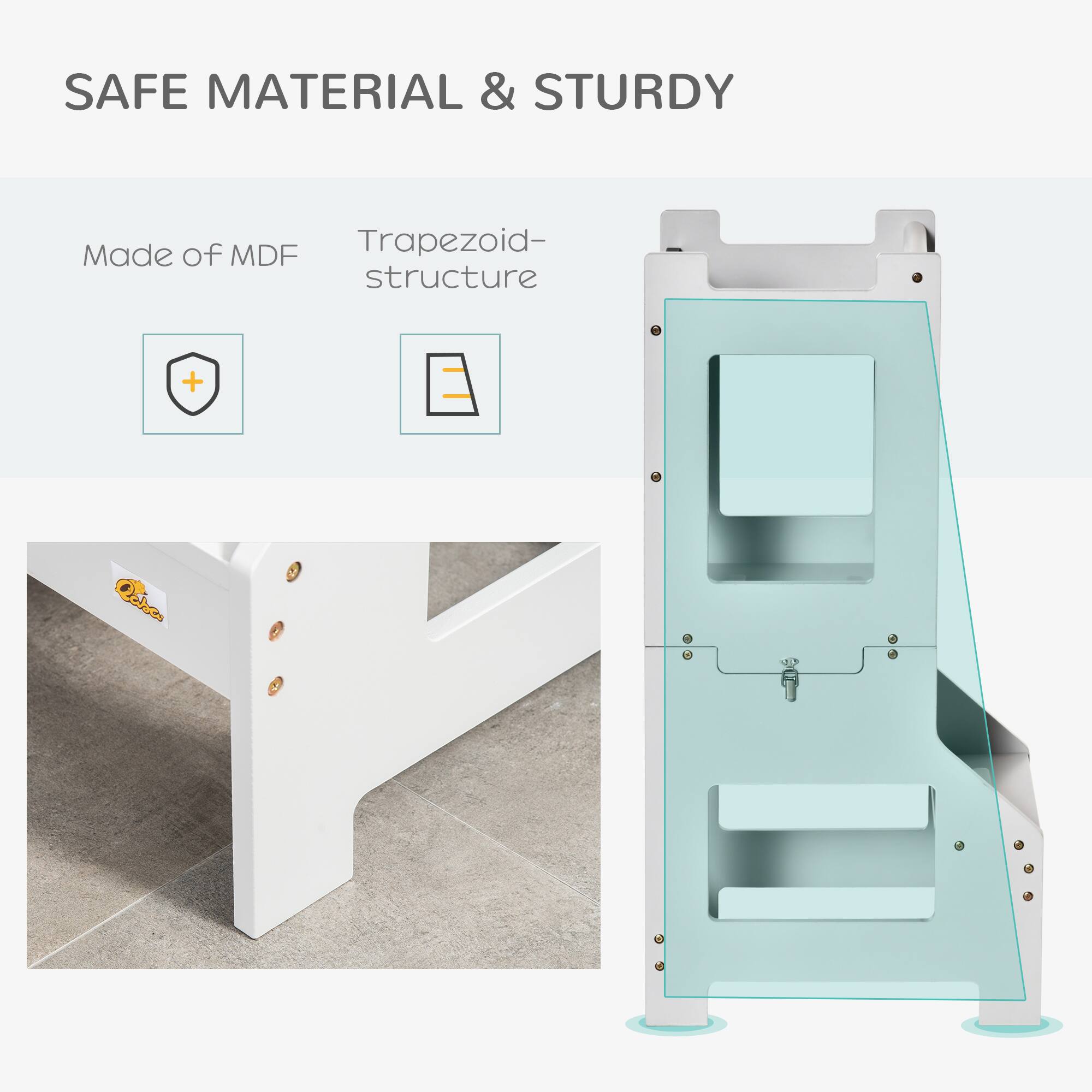 SAFE MATERIAL & STURDY

Made of MDF

Trapezoid-structure