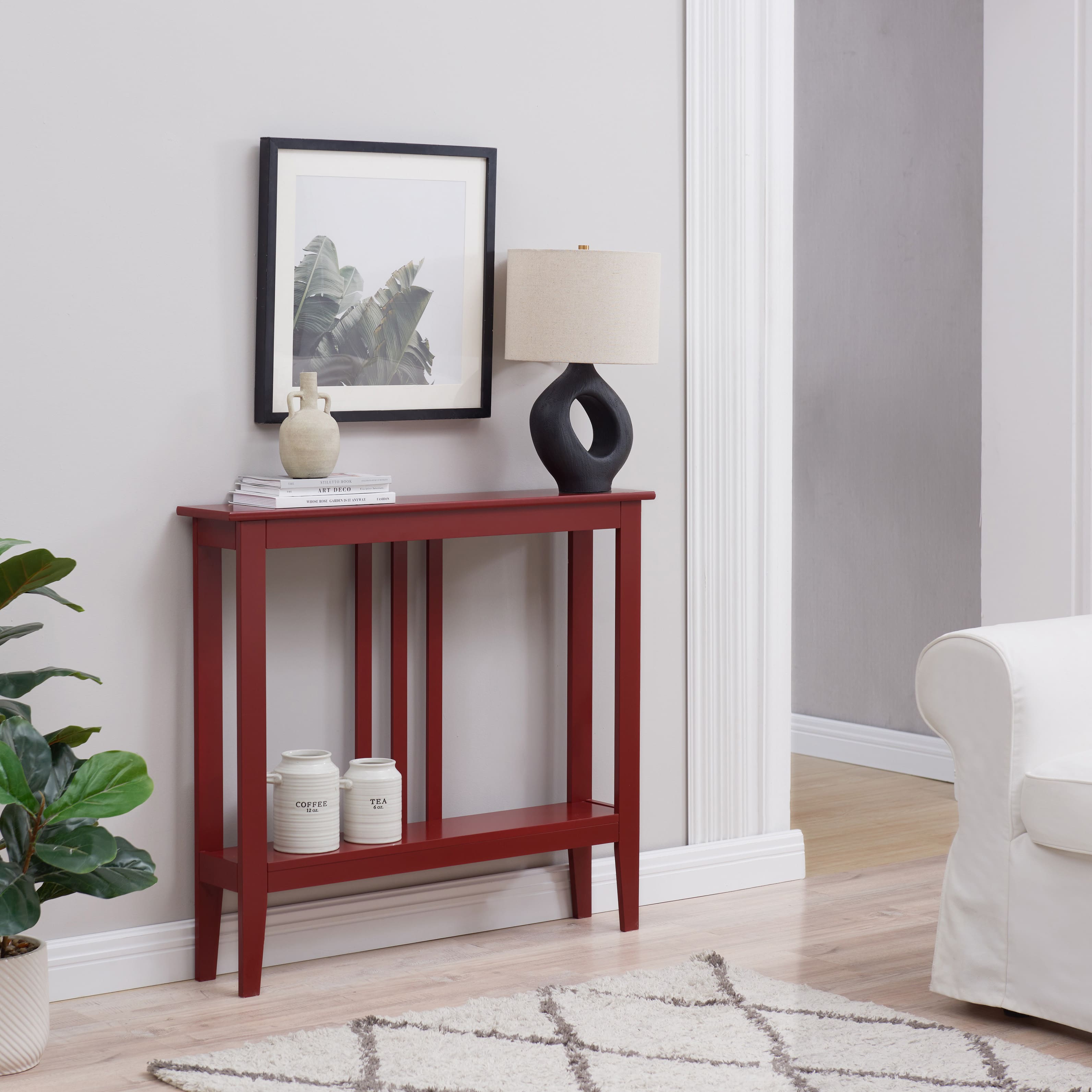 Kings Brand Furniture - Balfour Console Table – Durable Wood, Windsurfer Finish, Smooth Top & Lower Shelf - Red