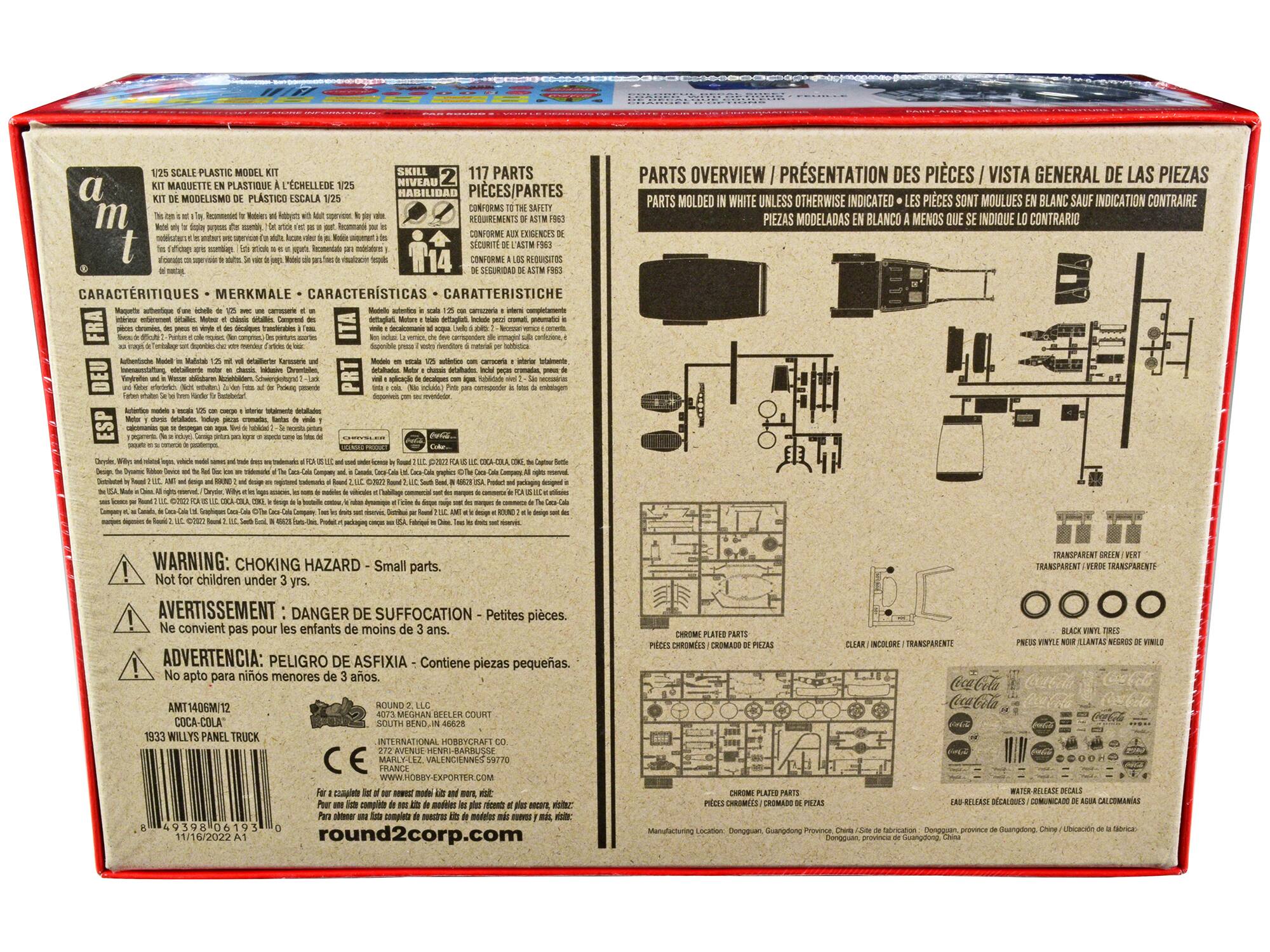 Sure, here is the corrected and grouped text from the image:

---

**1/25 SCALE PLASTIC MODEL KIT**

**KIT MAQUETTE EN PLASTIQUE À L'ÉCHELLE 1/25**

**KIT DE MODELSMO DE PLASTICO ESCALA 1/25**

**SKILL LEVEL 114**

**NIVEAU DE COMPÉTENCE 114**

**NIVEL DE COMPLEJIDAD 114**

**117 PARTS**

**PIÈCES/PARTES**

**REQUIREMENTS OF ASTM F963**

**CONFORME AUX EXIGENCES DE L'ASTM F963**

**CONFORME A LAS REQUISITOS DE ASTM F963**

**CONFORME A LA SEGURIDAD DE ASTM F963**

**CONFORME A LA SEGURIDAD DE ASTM F963**

**PARTS OVERVIEW / PRÉSENTATION DES PIÈCES / VISTA GENERAL DE LAS PIEZAS**

**PIECES MODELADAS EN BLANCO A MENOS QUE SE INDIQUE LO CONTRARIO**

**PIECES MOLDÉES EN BLANC