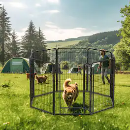 Dexmalle - Dexmalle-39.37"H Dog Fence Pet Exercise Pen for Outdoor-8 Panels with Door,Black
