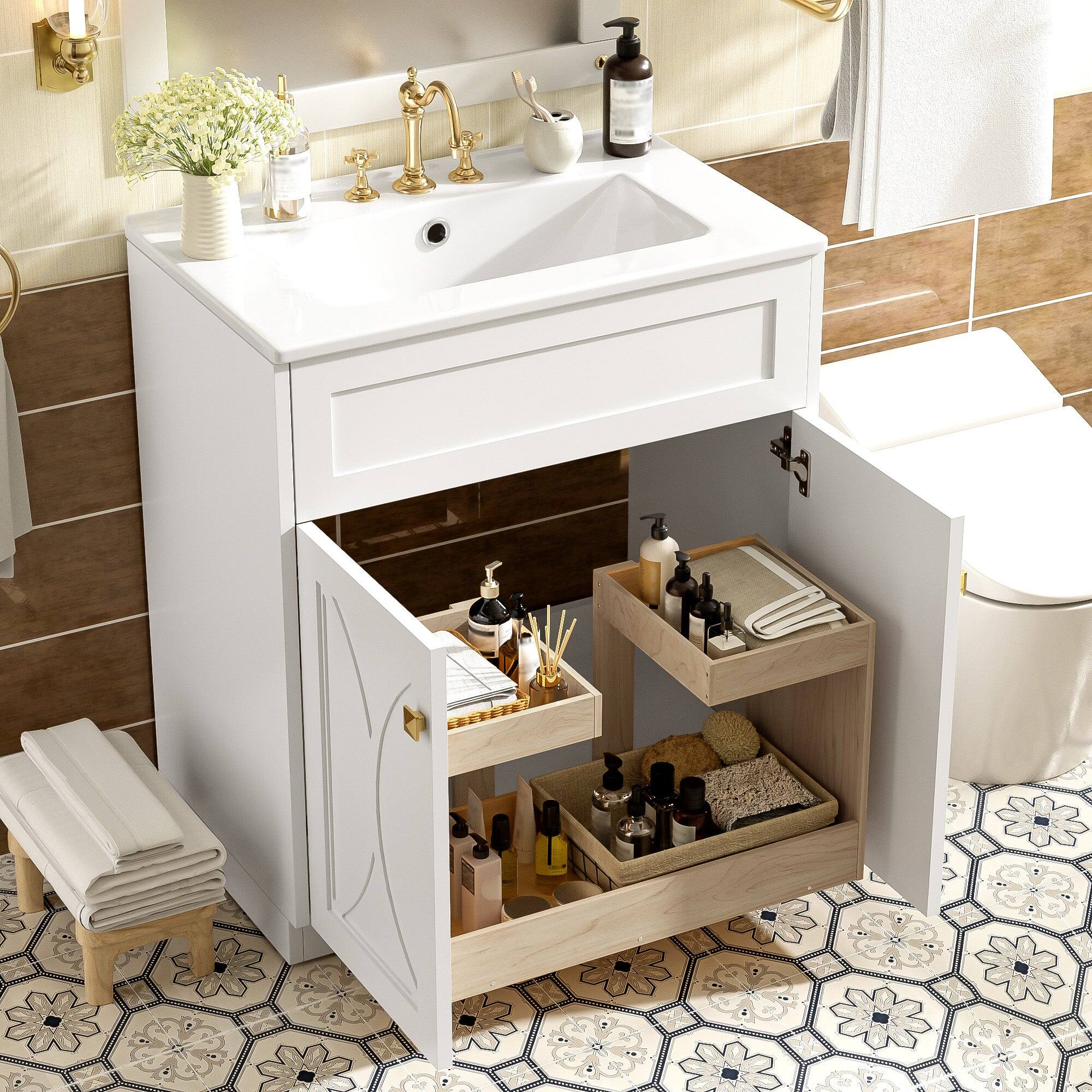 Alt View 2. Boyel Living - 30 Inch Modern Bathroom Vanity with Ceramic Sink Soft Close Doors Solid Wood FrameWhite - White.