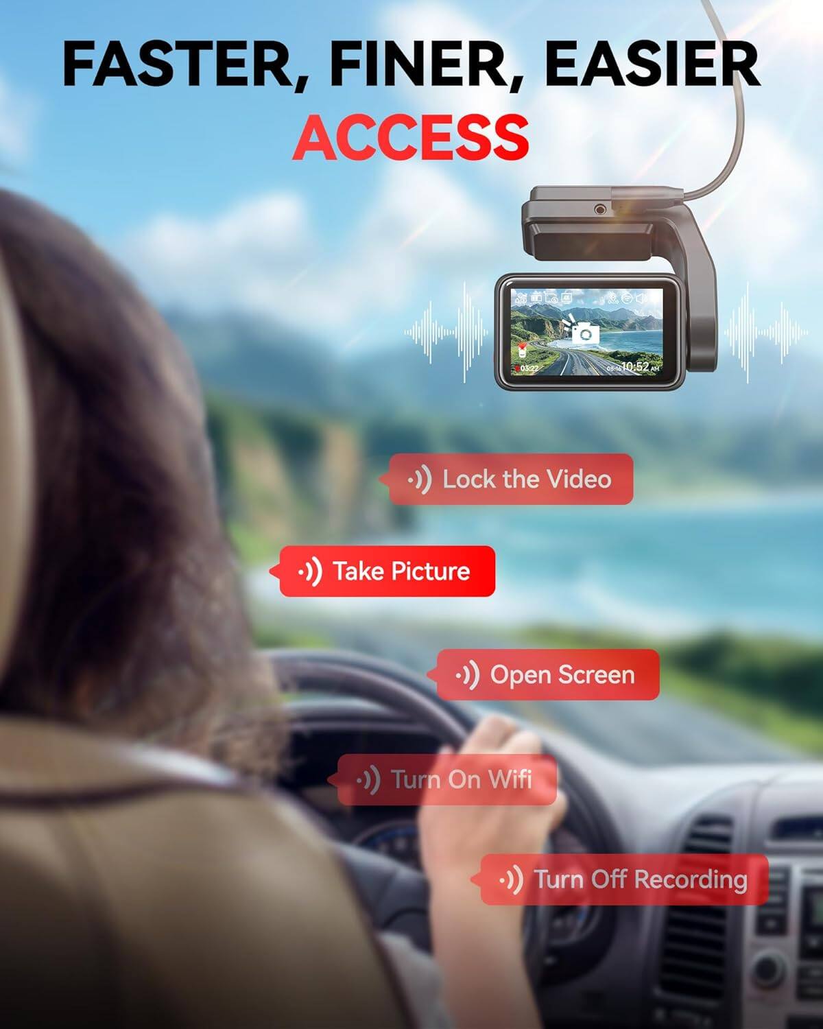 FASTER, FINER, EASIER ACCESS

Lock the Video
Take Picture
Open Screen
Turn On Wifi
Turn Off Recording