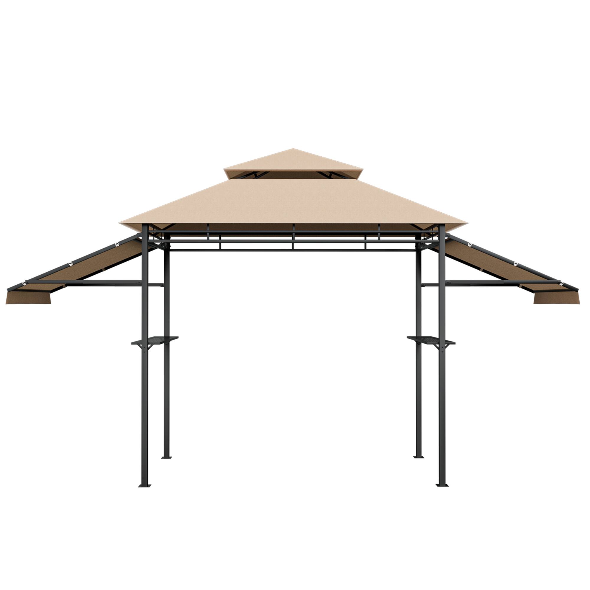 Alt View 9. Gymax - Gymax 13.5' x 4' Patio BBQ Grill Gazebo Side Awnings Shelves 2-Tier Canopy Outdoor - Beige.