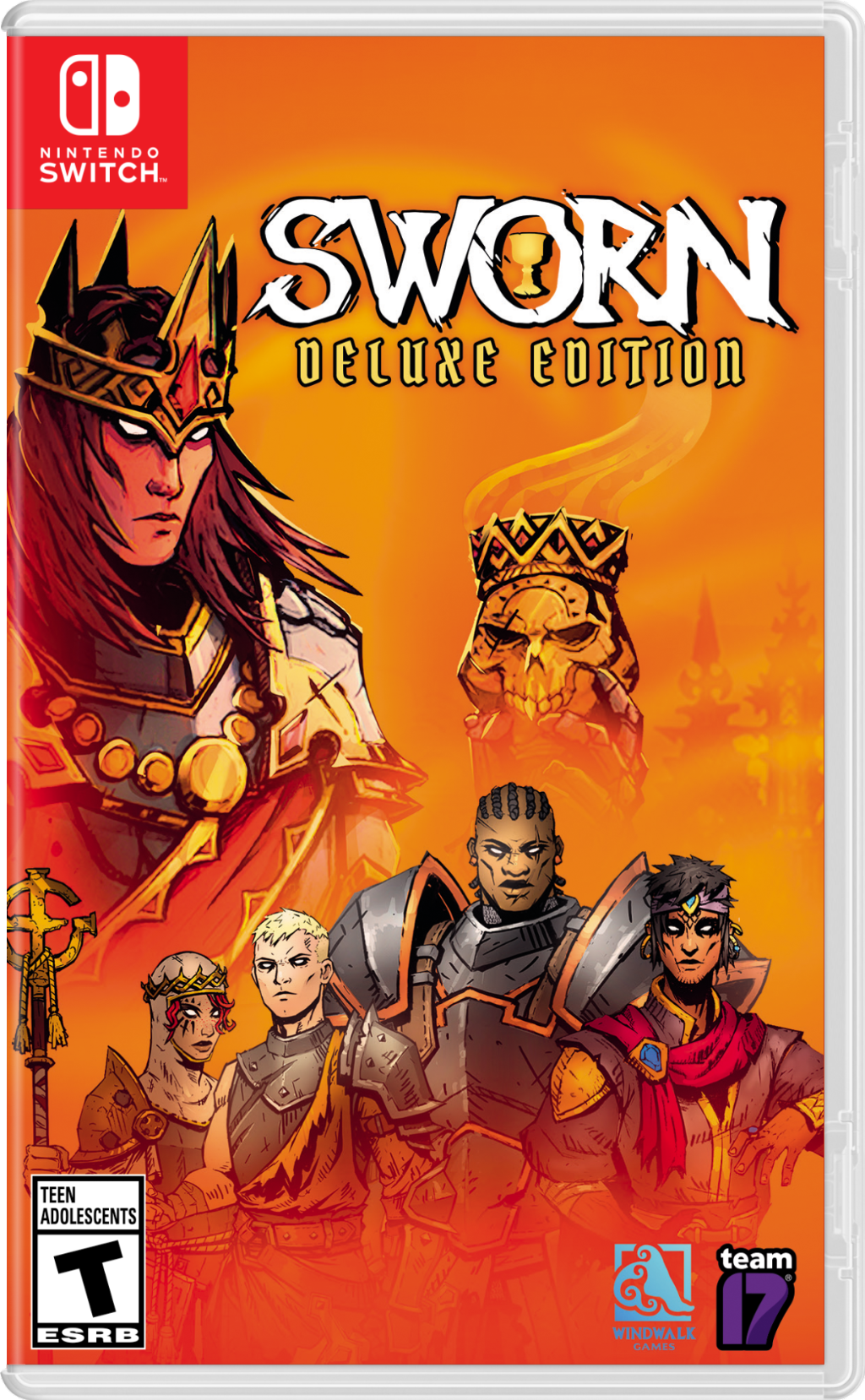 NINTENDO SWITCH  
SWORN DELUXE EDITION  
TEEN ADOLESCENTS  
ESRB  
team 17  
WINDWALK GAMES