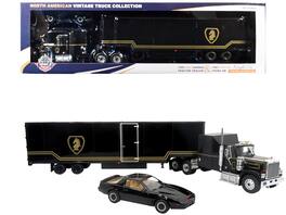 Iconic Replicas - 1980 GMC General Truck with Box Trailer Gold Stripes & 1982 Pontiac Firebird Trans Am Knight Set 1/43 - Black