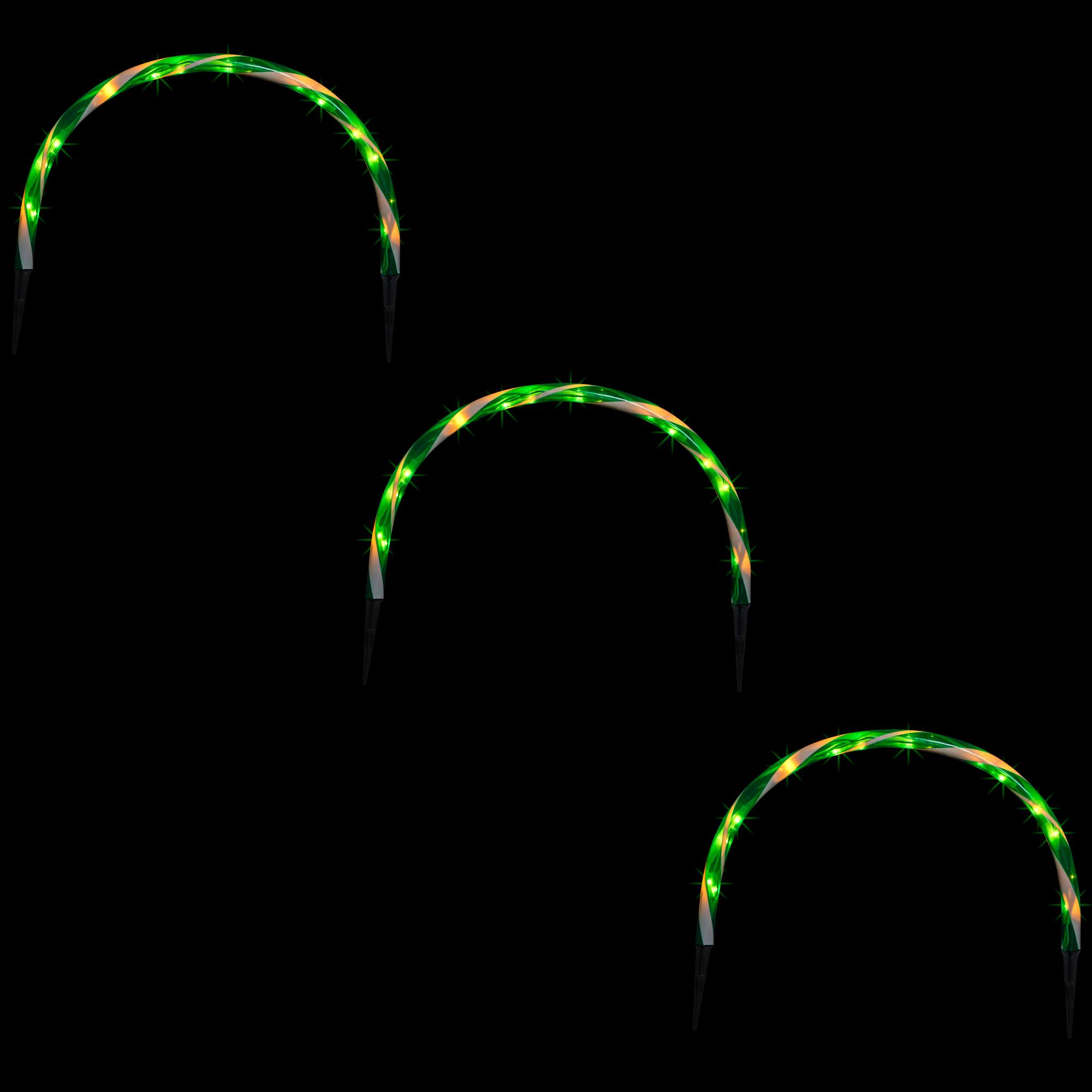 Alt View 2. Northlight - Lighted Candy Cane Outdoor Christmas Arch Pathway Markers - 11" - Green - Set of 3 - Green.