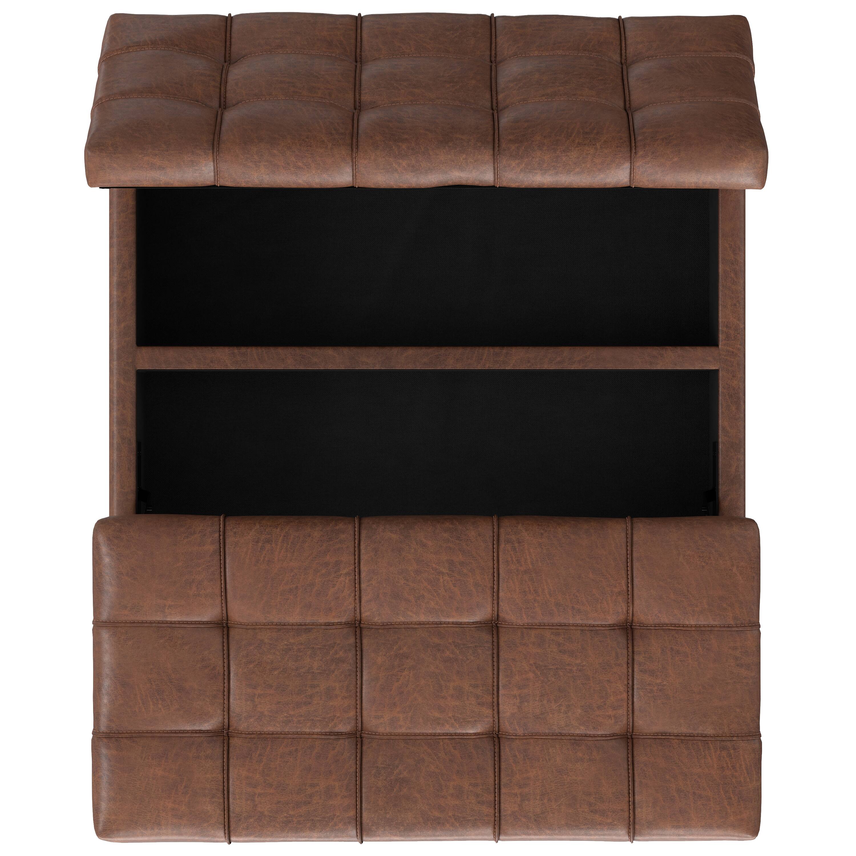 Alt View 4. Simpli Home - Laura 36 inch Wide Mid Century Square Lift Top Storage Ottoman in Distressed Saddle Brown  Vegan Faux Leather, Assembled - Distressed Saddle Brown.