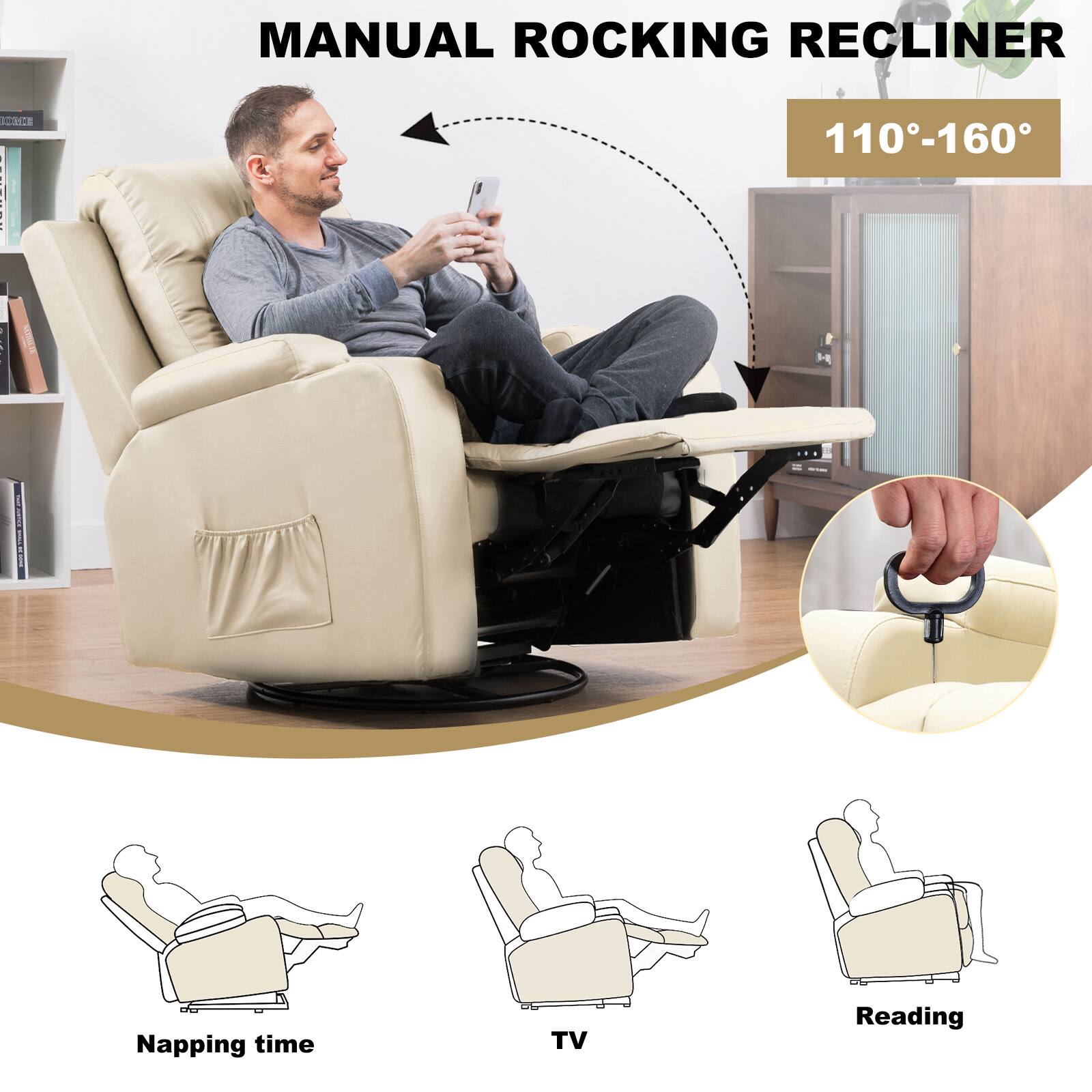 MANUAL ROCKING RECLINER 110-160 | Napping time TV Reading