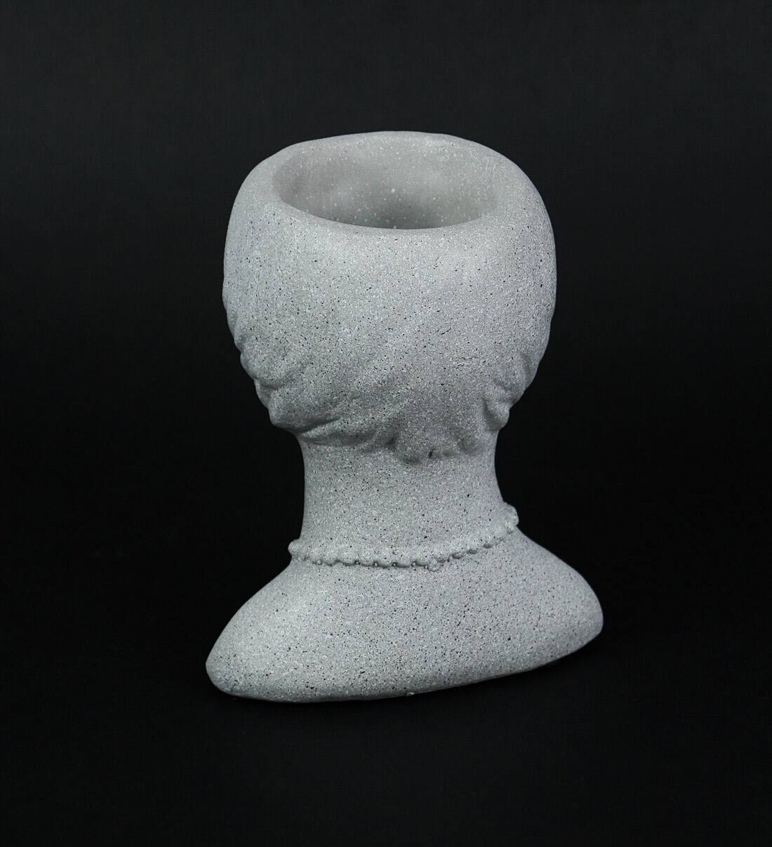 Alt View 2. Things2Die4 - Roaring 20's Flapper Lady Gray Concrete Head Mini Planter 6 Inches Tall - White.
