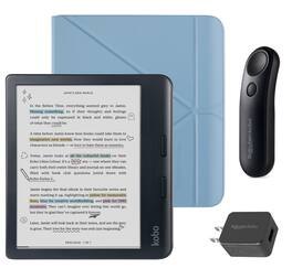 Kobo - Libra Colour (Black) eReader with Black Remote & AC Bundle - 2024 - Dusk Blue SleepCover