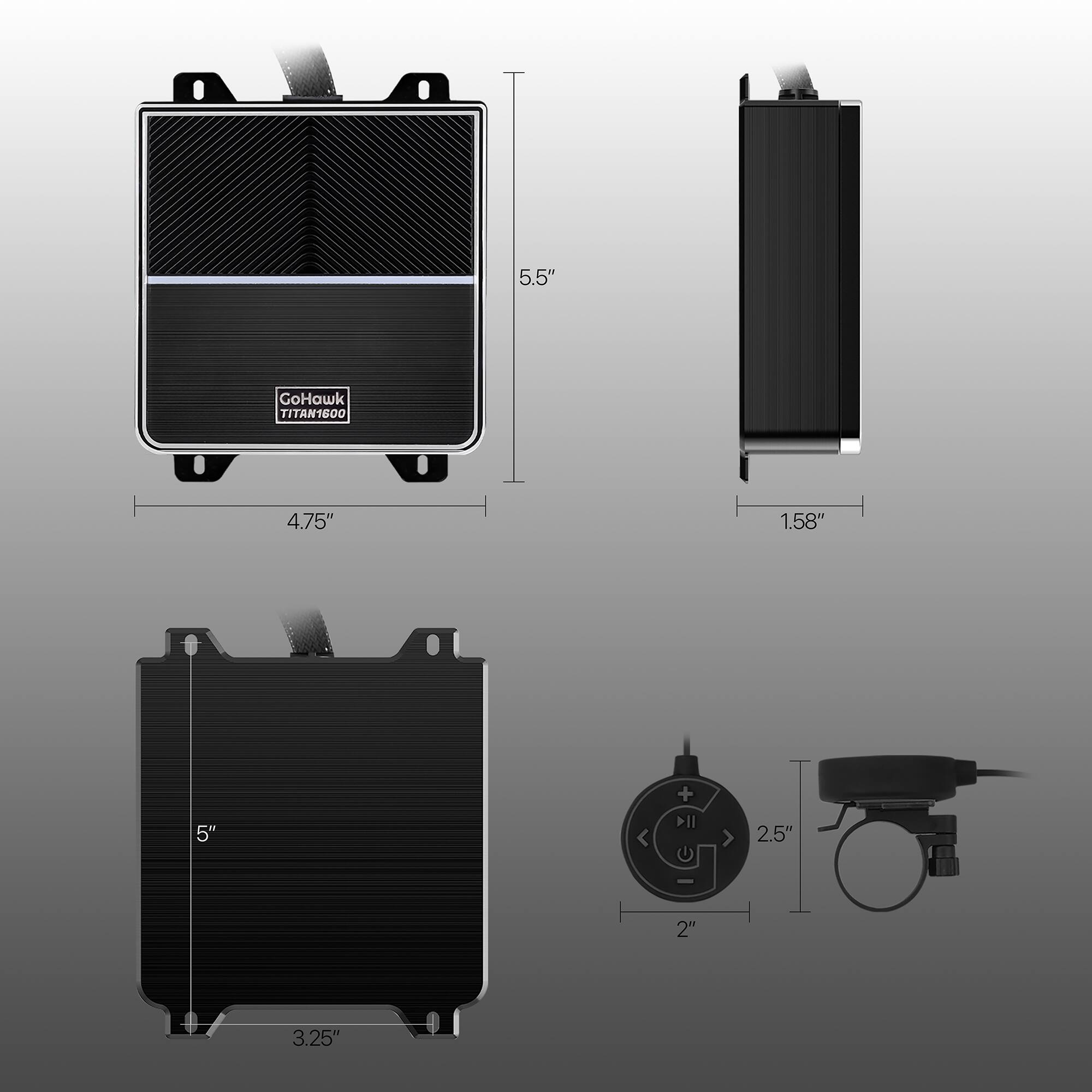 5.5" GoHawk TITAN1600  
4.75"  
1.58"  
5"  
3.25"  
2.5"  
2"