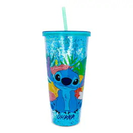 Silver Buffalo - Disney Lilo & Stitch "Ohana" Carnival Cup with Lid and Straw | Holds 32 Ounces - Blue