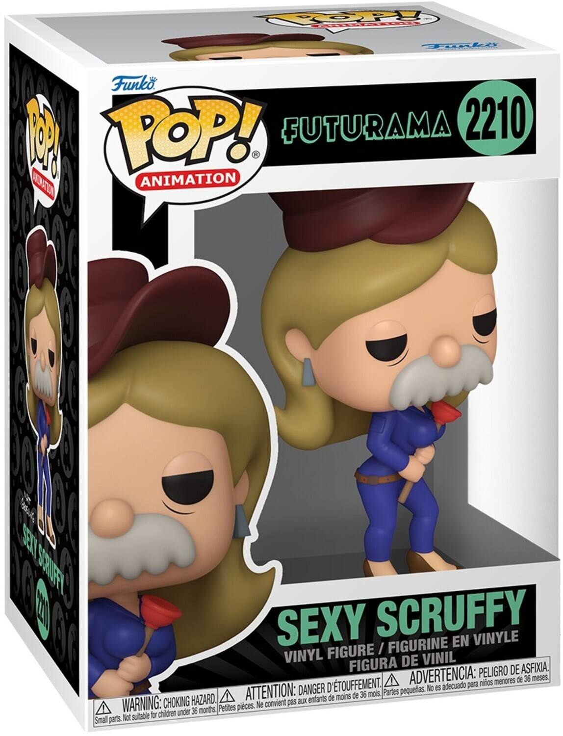 Funko POP! Animation  
FUTURAMA 2210  
SEXY SCRUFFY  
VINYL FIGURE / FIGURINE EN VINYLE / FIGURA DE VINIL  

WARNING: CHOKING HAZARD. Small parts. Not suitable for children under 36 months.  
ATTENTION: DANGER D'ÉTOUFFEMENT. Petites pièces. Ne convient pas aux enfants de moins de 36 mois.  
ADVERTENCIA: PELIGRO DE ASFIXIA. Partes pequeñas. No es adecuado para niños menores de 36 meses.
