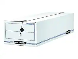Bankers Box - Liberty Corrugated File Storage Boxes, String & Button Closure, Check & Form Size/Blue, 12/Carton - White and Blue