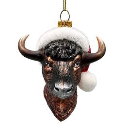 OrnamentallyYou - Festive Bison Glass Christmas Ornament Buffalo Western Bovine Animal - Multi-colored